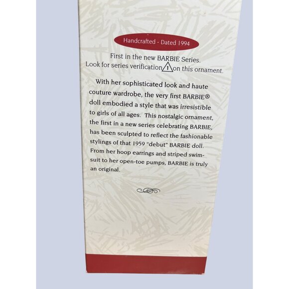 Barbie 1959 Blonde Ponytail Striped Swimsuit Collectible Ornament With Stand - Picture 13 of 15